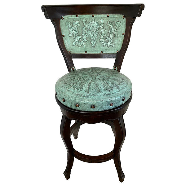 Spanish Heritage Swivel Barstool with Back - Turquoise