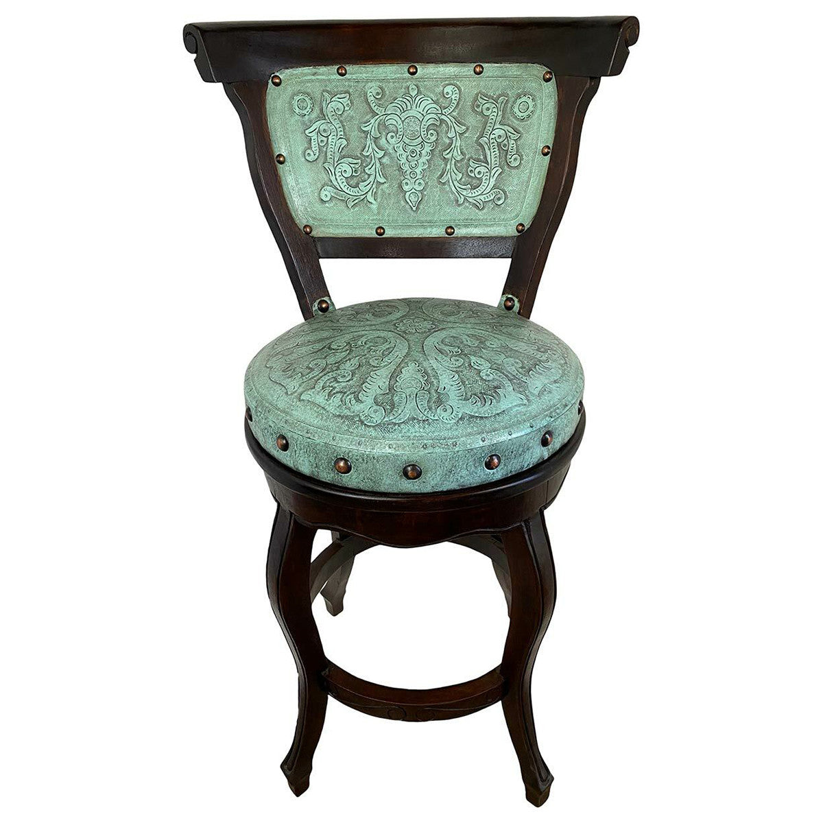 Spanish Heritage Swivel Barstool with Back - Turquoise