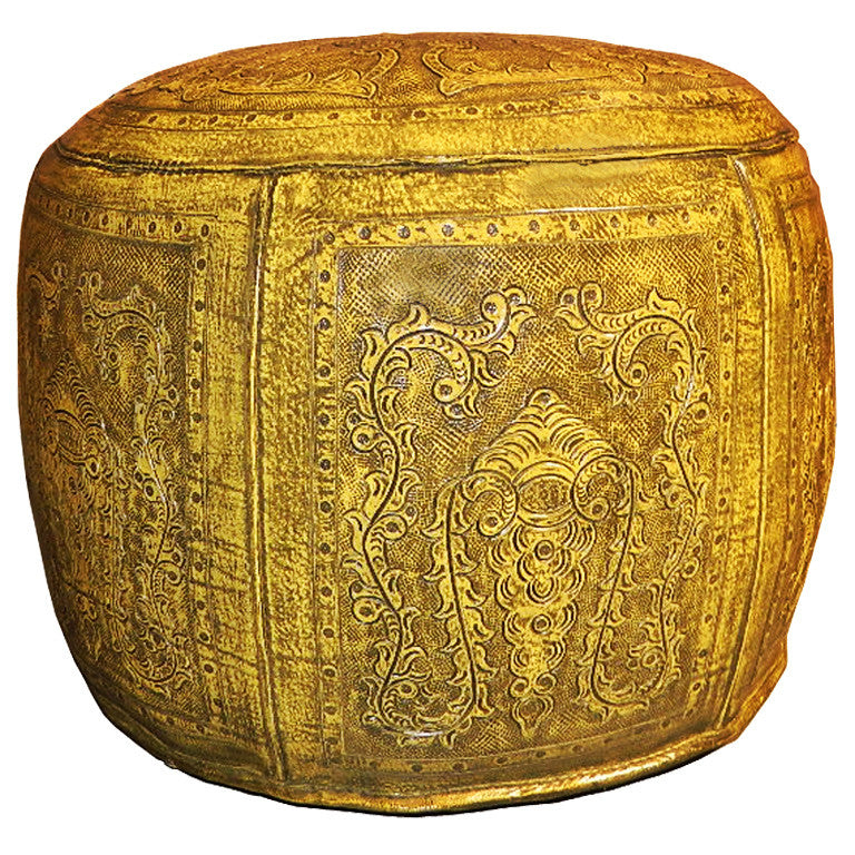 Yellow Colonial Round Ottoman