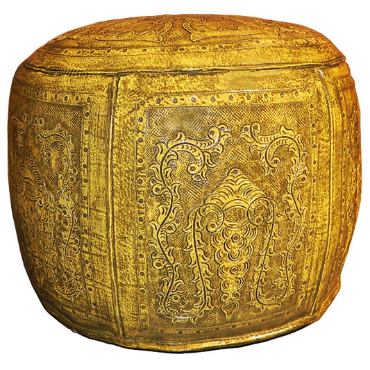 Yellow Colonial Round Ottoman