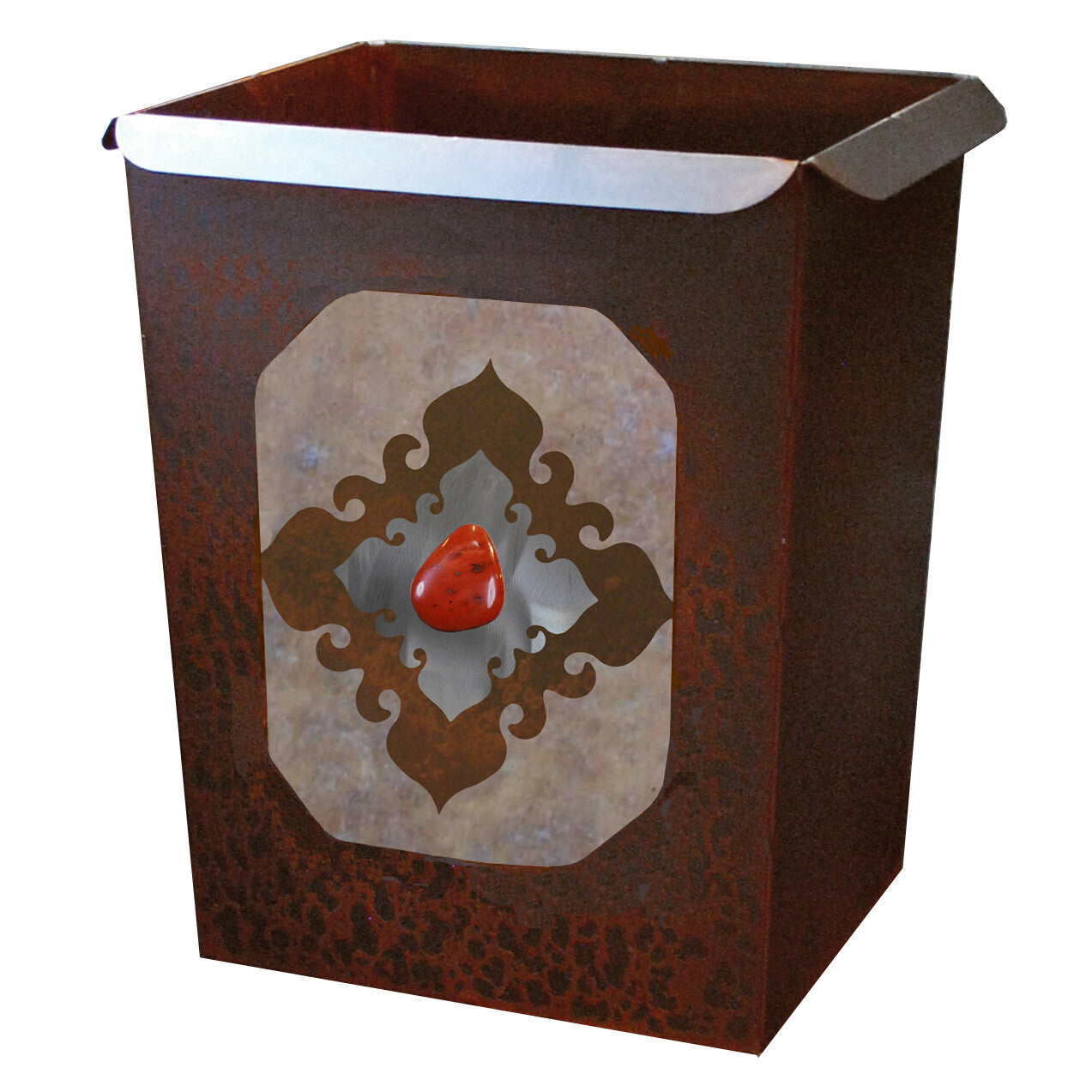Southwest Diamond Waste Basket with Red Jasper Stone