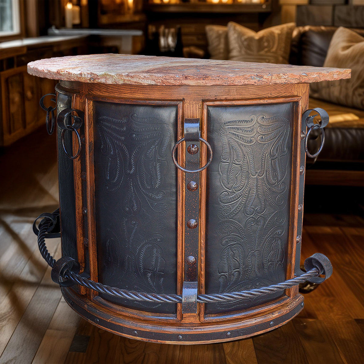 Leather & Steel Bar with Natural Stone Top