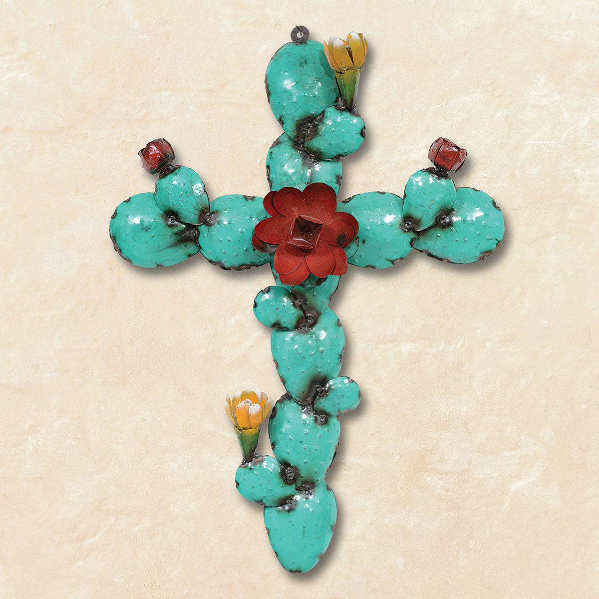 Turquoise Blooms Cactus Cross Wall Art