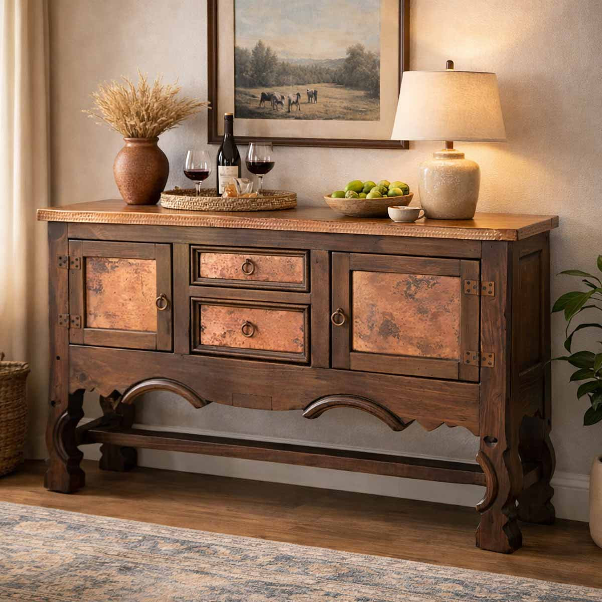 Amarillo Yoke Console Table with Copper Top