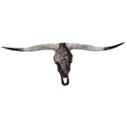 Authentic Longhorn Skull with Brindle Cowhide & Bronze Glass Bands
