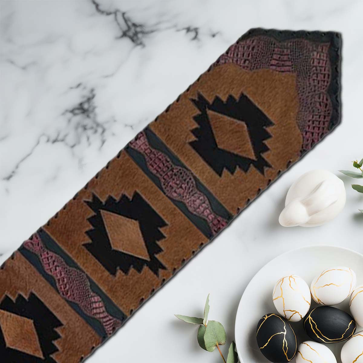 Harmony Cowhide & Red Faux Gator Table Runner - 96 Inch