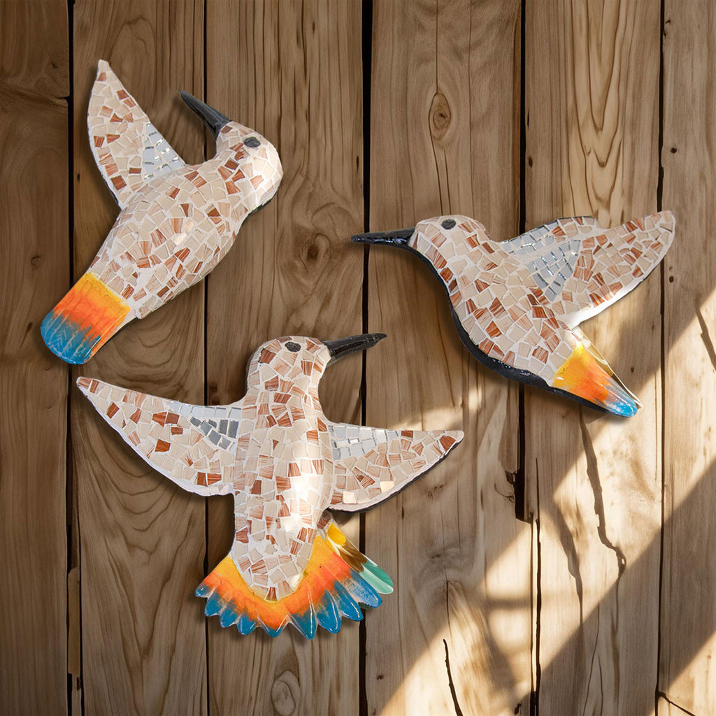 Mosaic Hummingbirds Beige - Set of 3