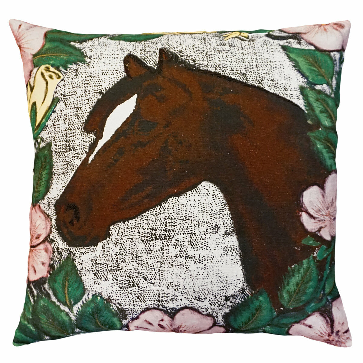 Horse & Roses Embroidered Pillow