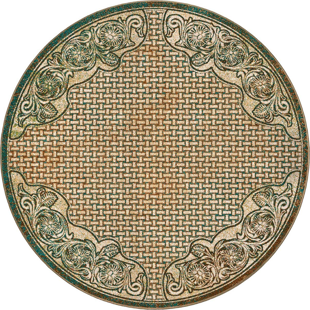 Turquoise Scroll Saddle Rug - 8 Ft. Round