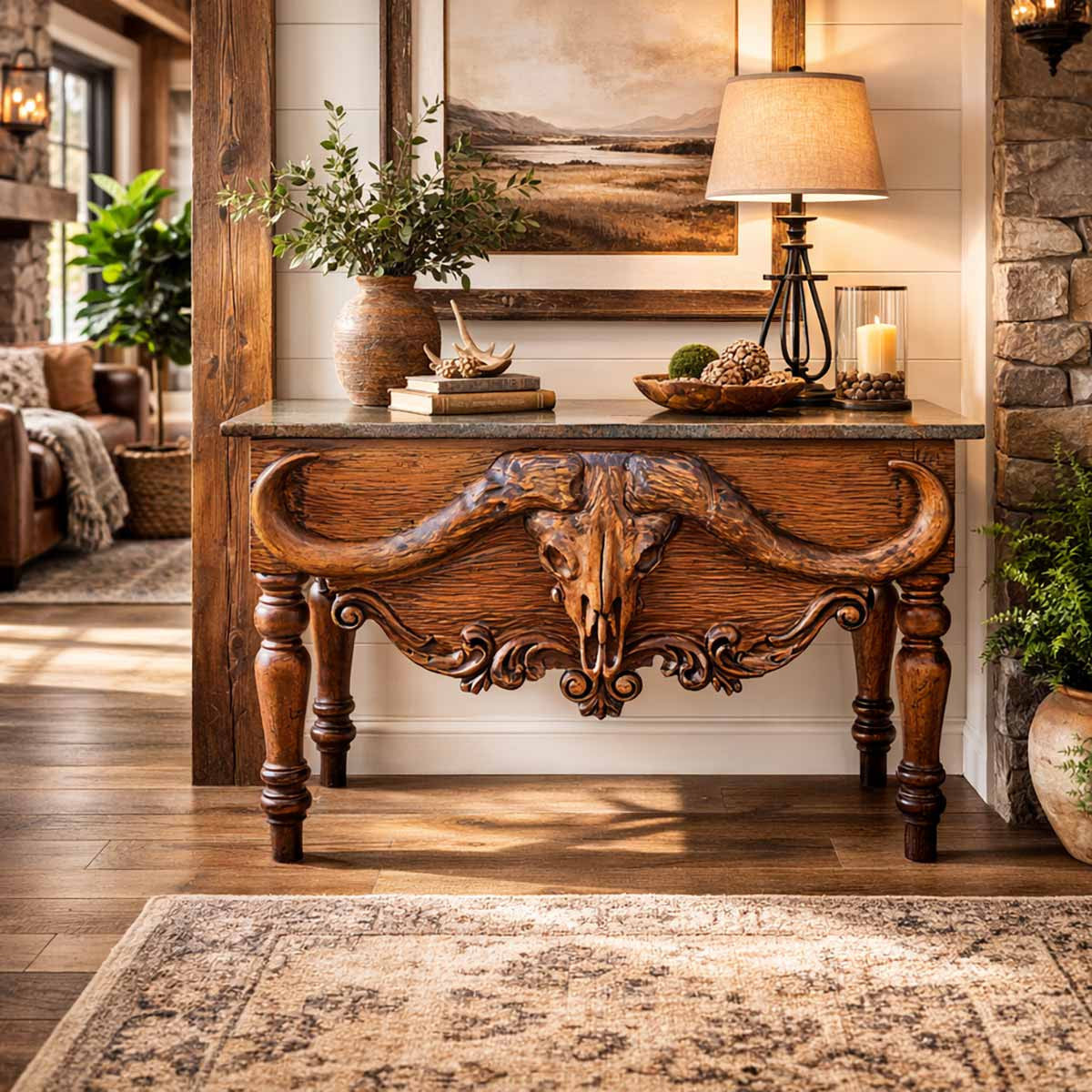 Longhorn Skull Console with Copper Top