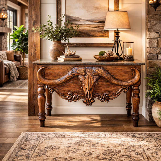 Longhorn Skull Console with Copper Top