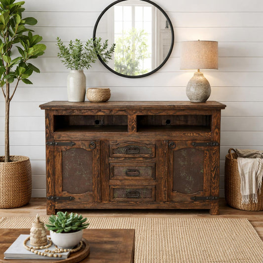 Sherwood Solid Wood TV Dresser with Copper Panels