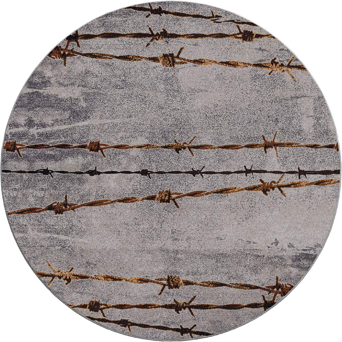 Barbed Wire Gray Rug - 8 Ft. Round | Lone Star Western Decor