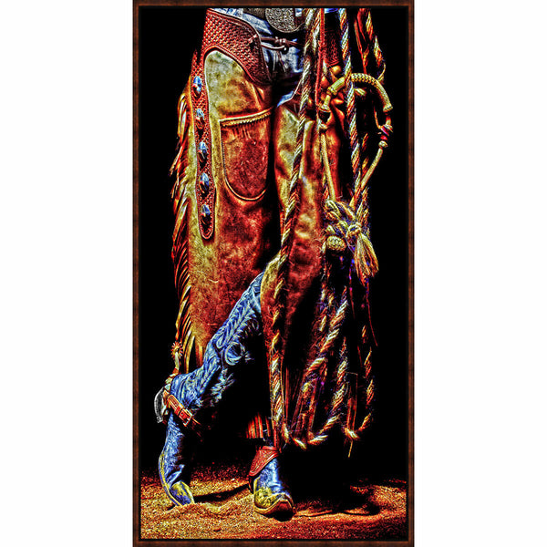 Chaps and Blue Boots Framed Canvas