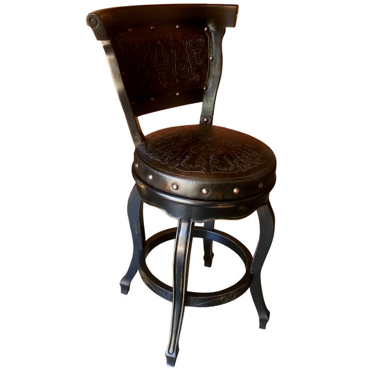 Spanish Heritage Swivel Barstool with Back - Black