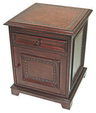 Large Leather Nightstand - Plain with Tacks - Brown
