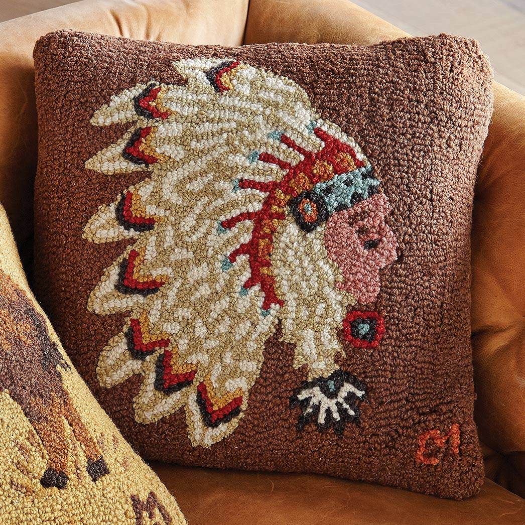Native Chief Hooked Wool Pillow