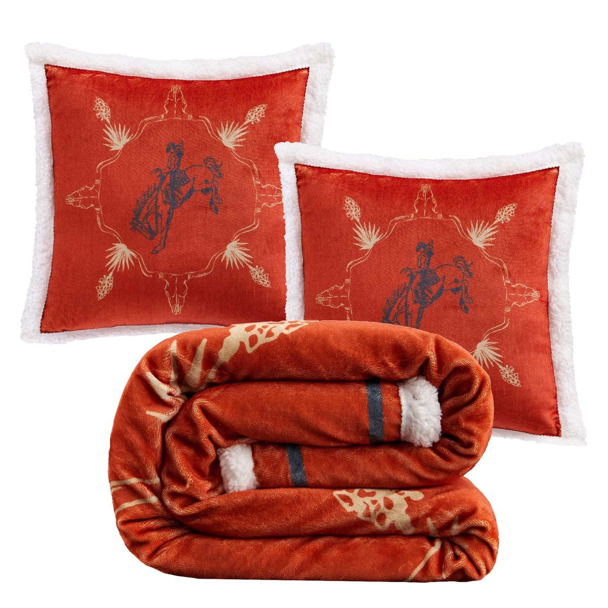 Marfa Campfire Throw & Bucking Bronco Pillows Set (3pc)