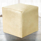 Light Sand Cowhide Square Pouf