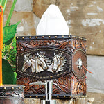 Horse Tooled Leather Tissue Box- SALE - OUT OF STOCK UNTIL 07/15/2026