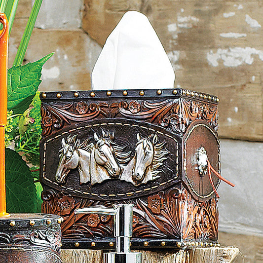 Horse Tooled Leather Tissue Box- SALE - OUT OF STOCK