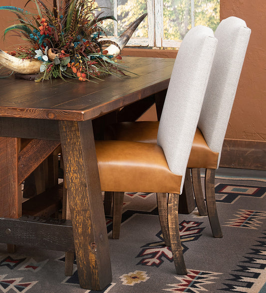 Yellowstone Dutton Side Chairs with Fabric Back & Leather Seat - Set of 2