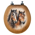 Dual Horse Wood Toilet Seat - Round