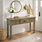 Fiesta Carved Console Table - Turquoise Wash