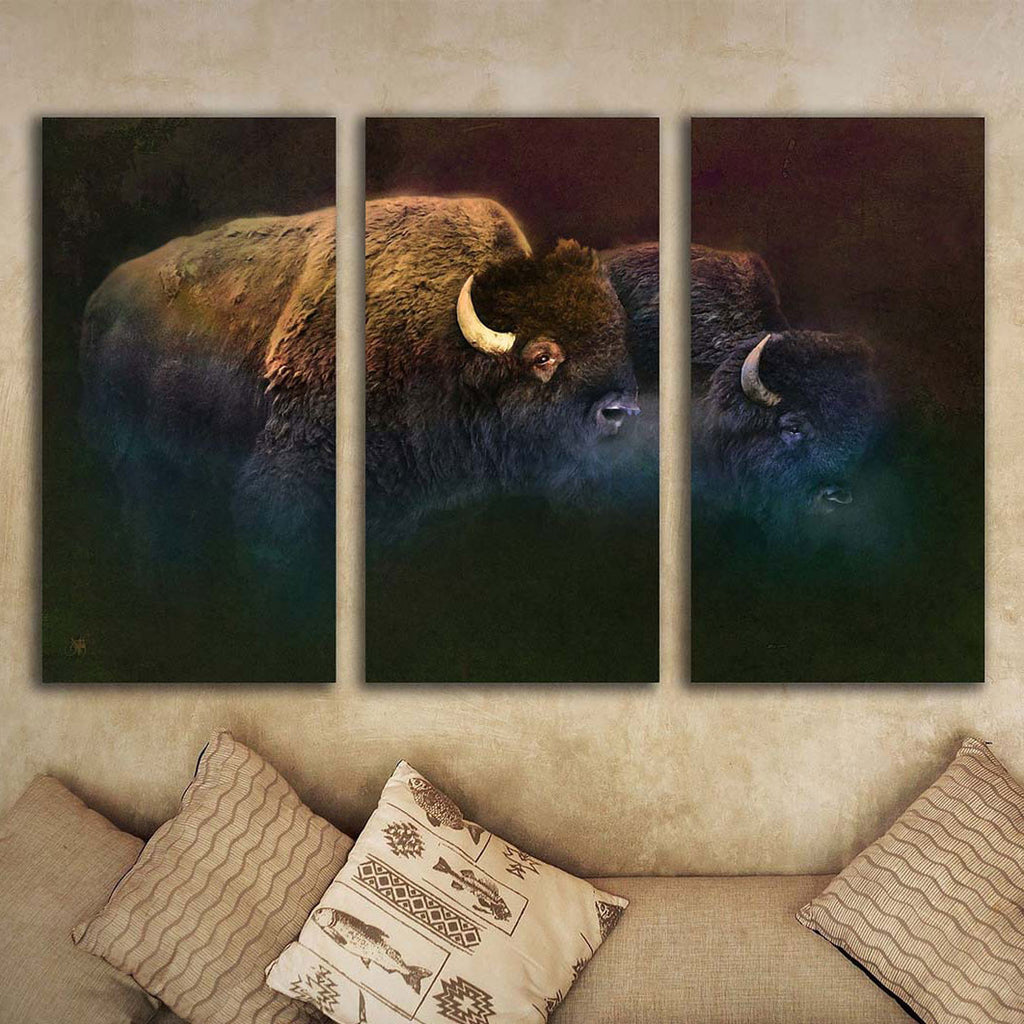 Bison Mist Stretched Canvas Triptych