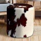 Tricolor Cowhide Round Pouf