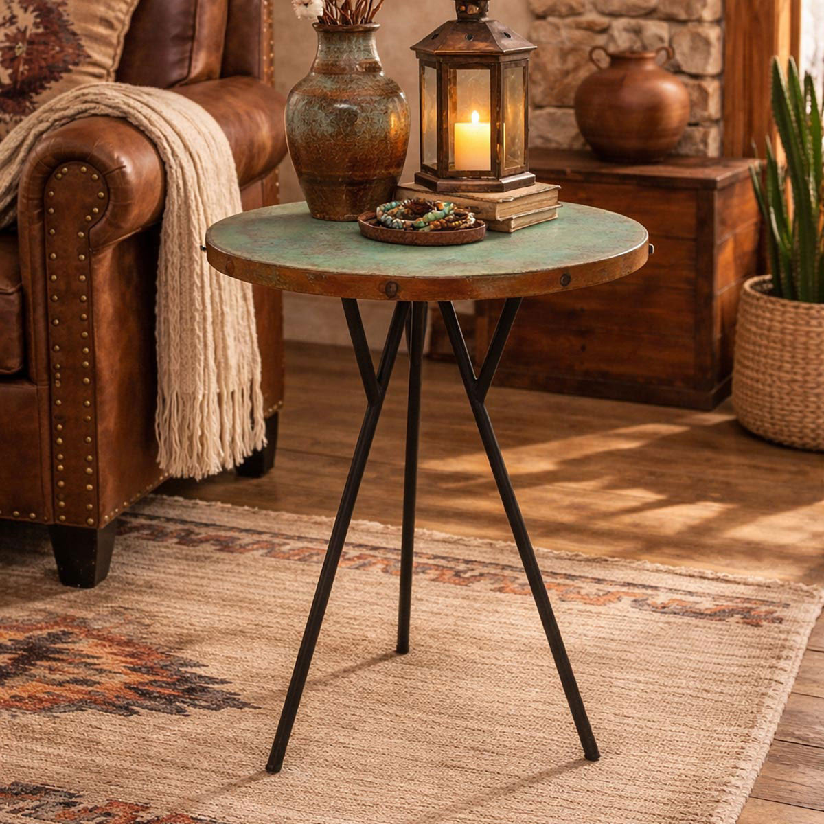 Copper & Iron Occasional Table - Turquoise