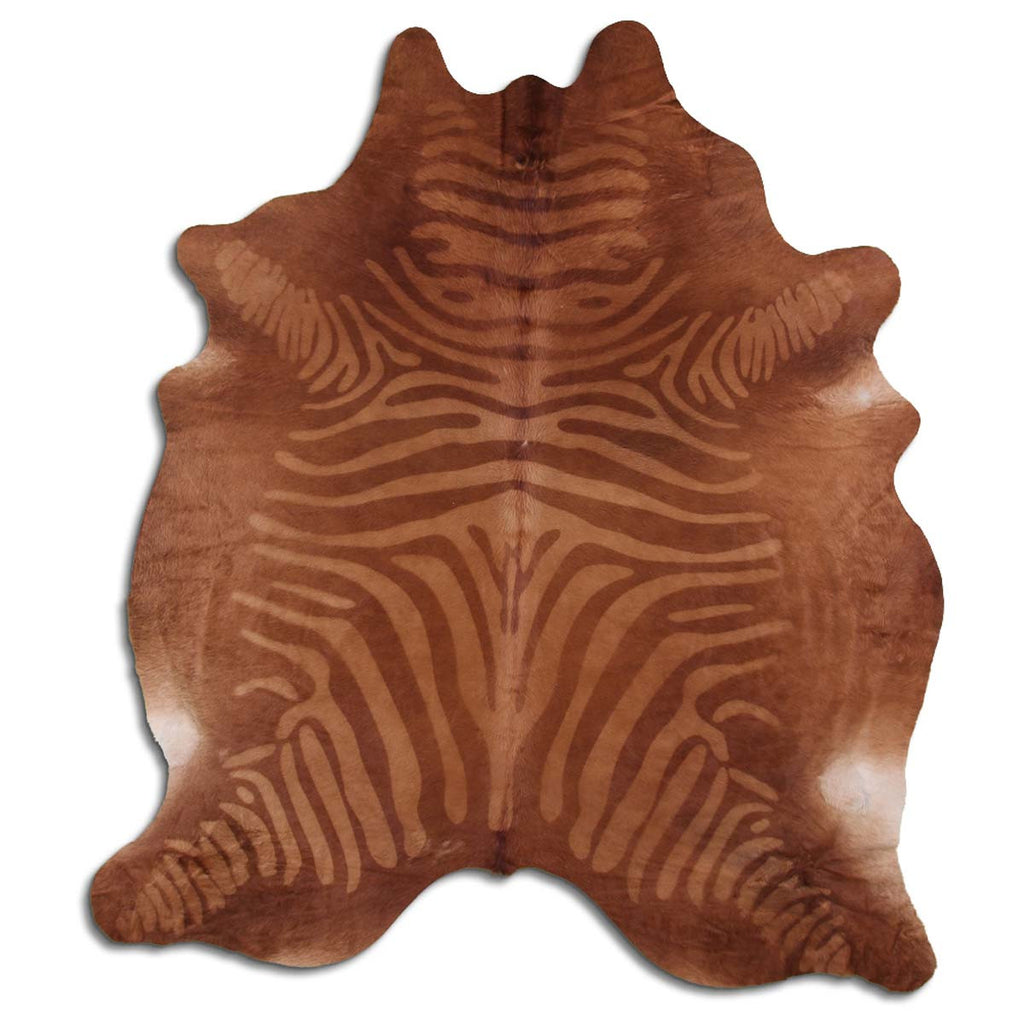 Printed Brown Zebra Cowhide Rug - Large
