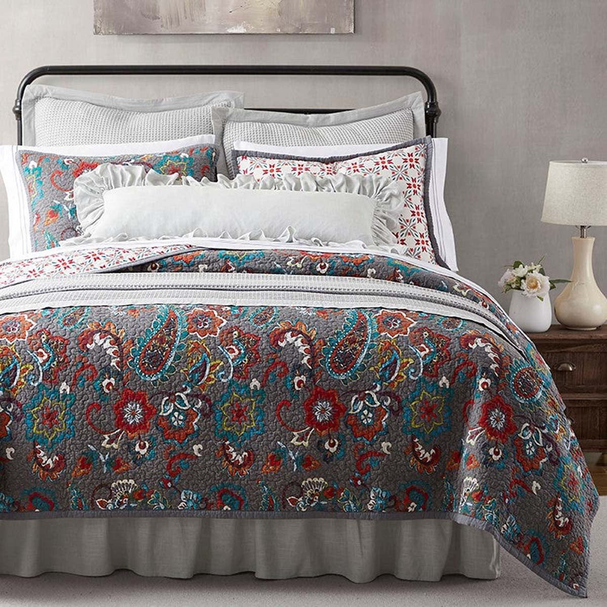Floral Paisley Reversible Teal Quilt Bed Set - Full/Queen - OUT OF STOCK UNTIL 06/23/2026