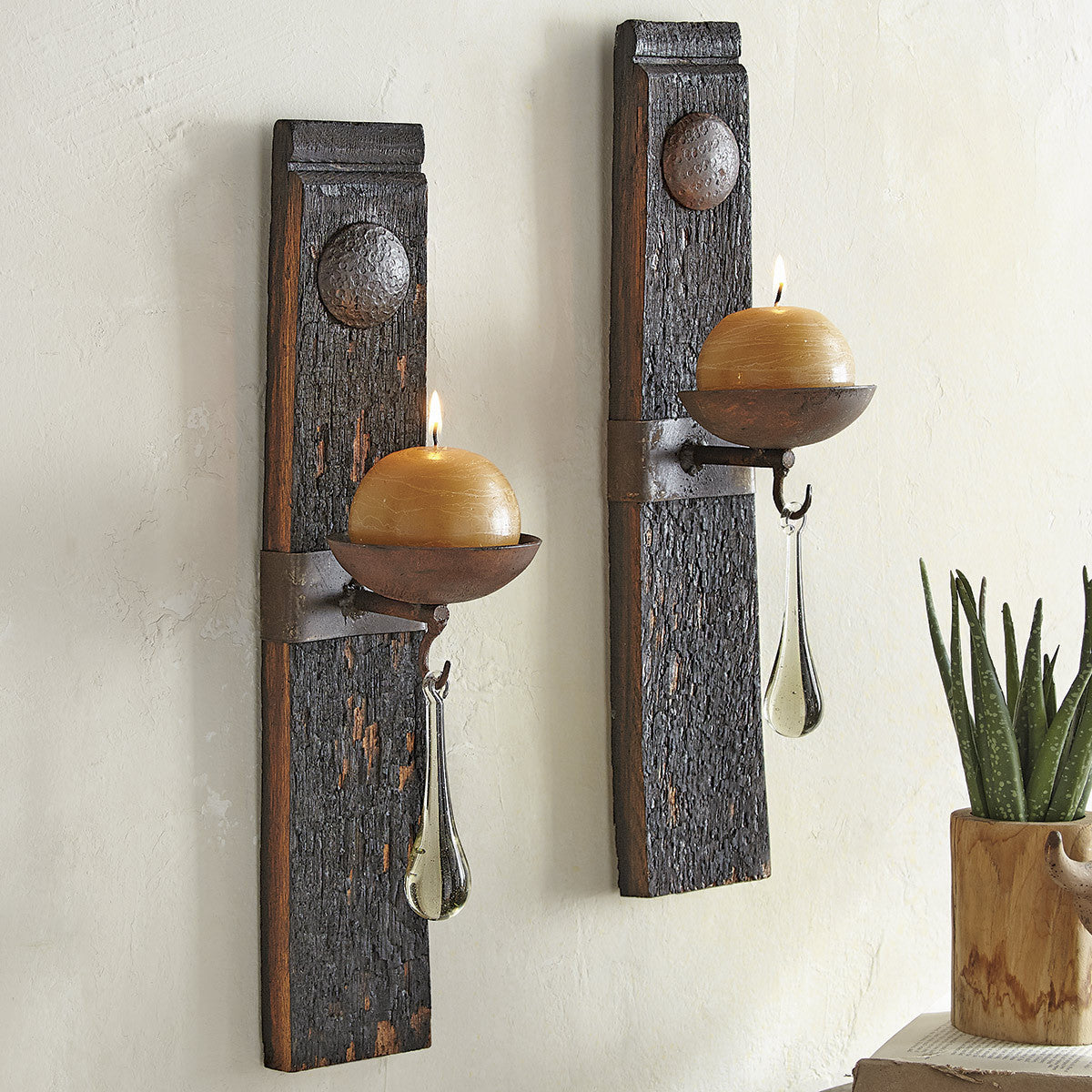 Tequila Stave Candle Holders with Teardrops and Candles - Set of 2