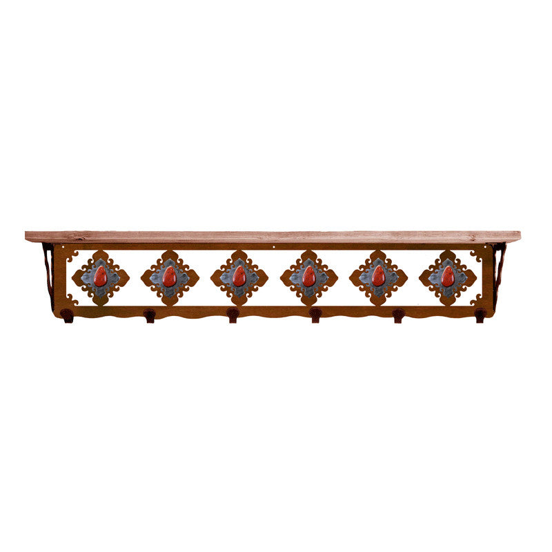 Red Jasper Stone 42 Inch Pine Hook Shelf