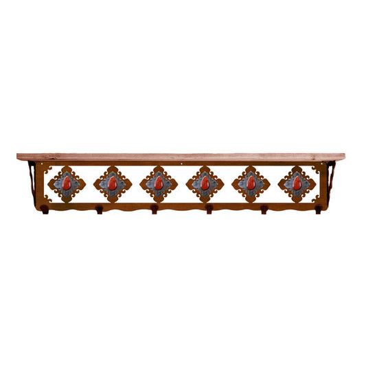 Red Jasper Stone 42 Inch Pine Hook Shelf