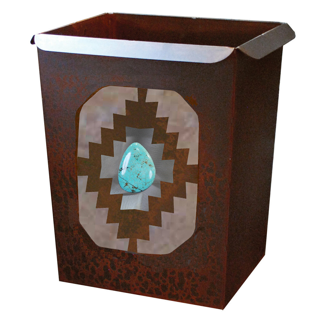 Southwest Diamond Waste Basket with Turquoise Stone