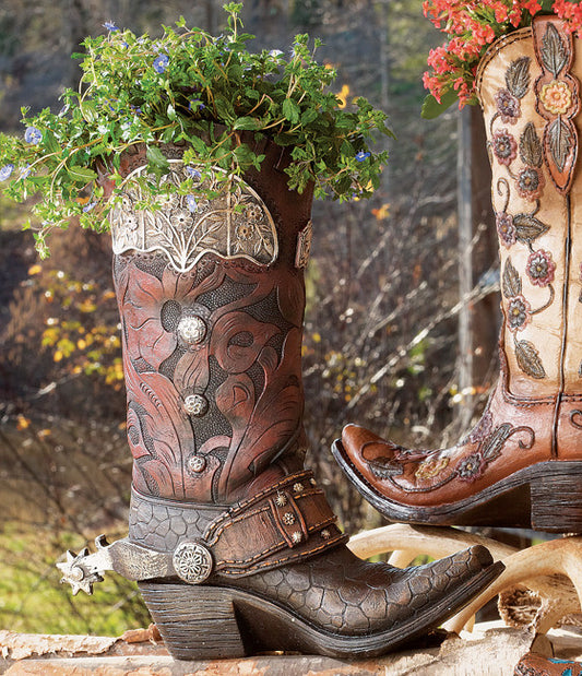 Tooled Cowboy Boot Vase - OUT OF STOCK