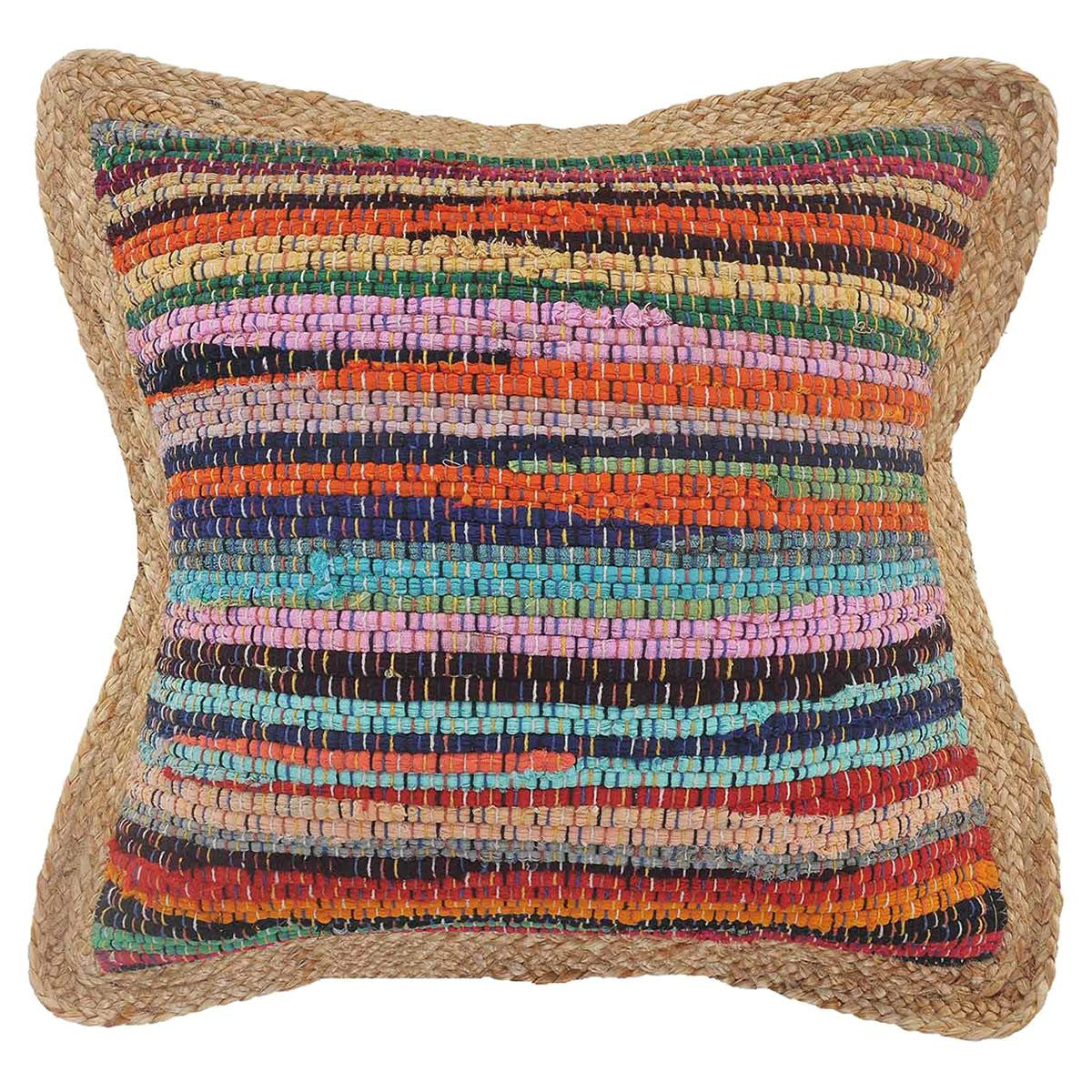 Jute-Bordered Chindi Pillow