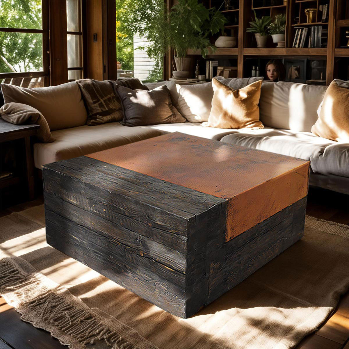 Blacksmith's Reclaimed Wood & Copper Coffee Table