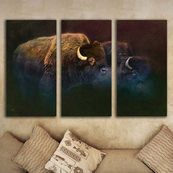 Bison Mist Framed Canvas Triptych