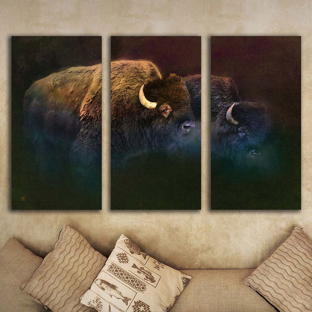 Bison Mist Framed Canvas Triptych