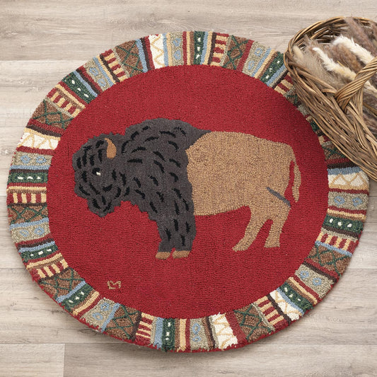 Cinnamon Buffalo Hooked Wool Round Rug
