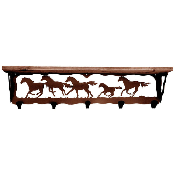 Wild Horses Coat Rack with Shelf - 34 Inch