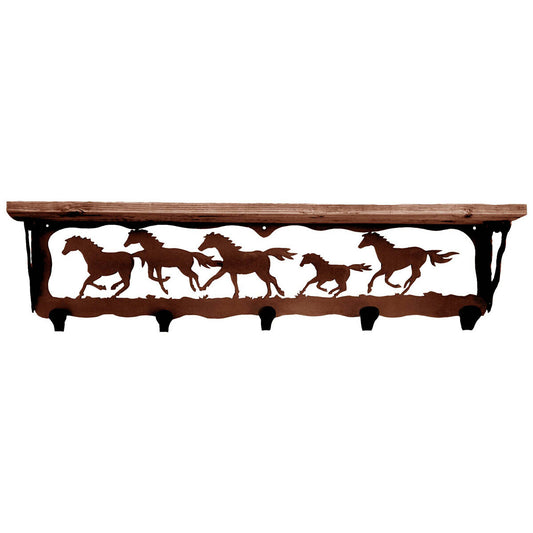 Wild Horses Coat Rack with Shelf - 34 Inch