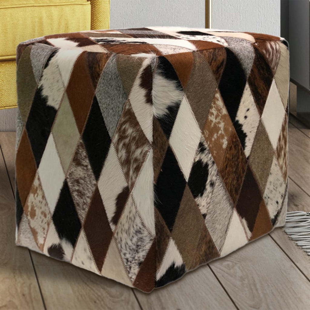 Mosaic Cowhide Square Pouf