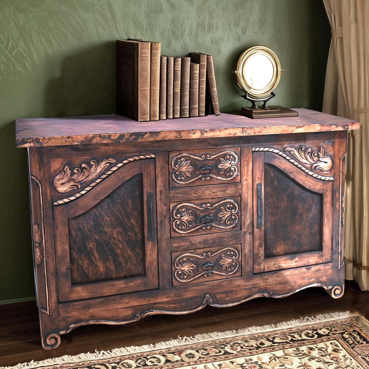 Desert Ember Sideboard - Cowhide Panels