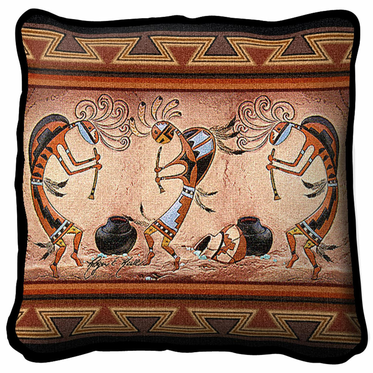 Kokopelli Pot Dance Pillow Cover