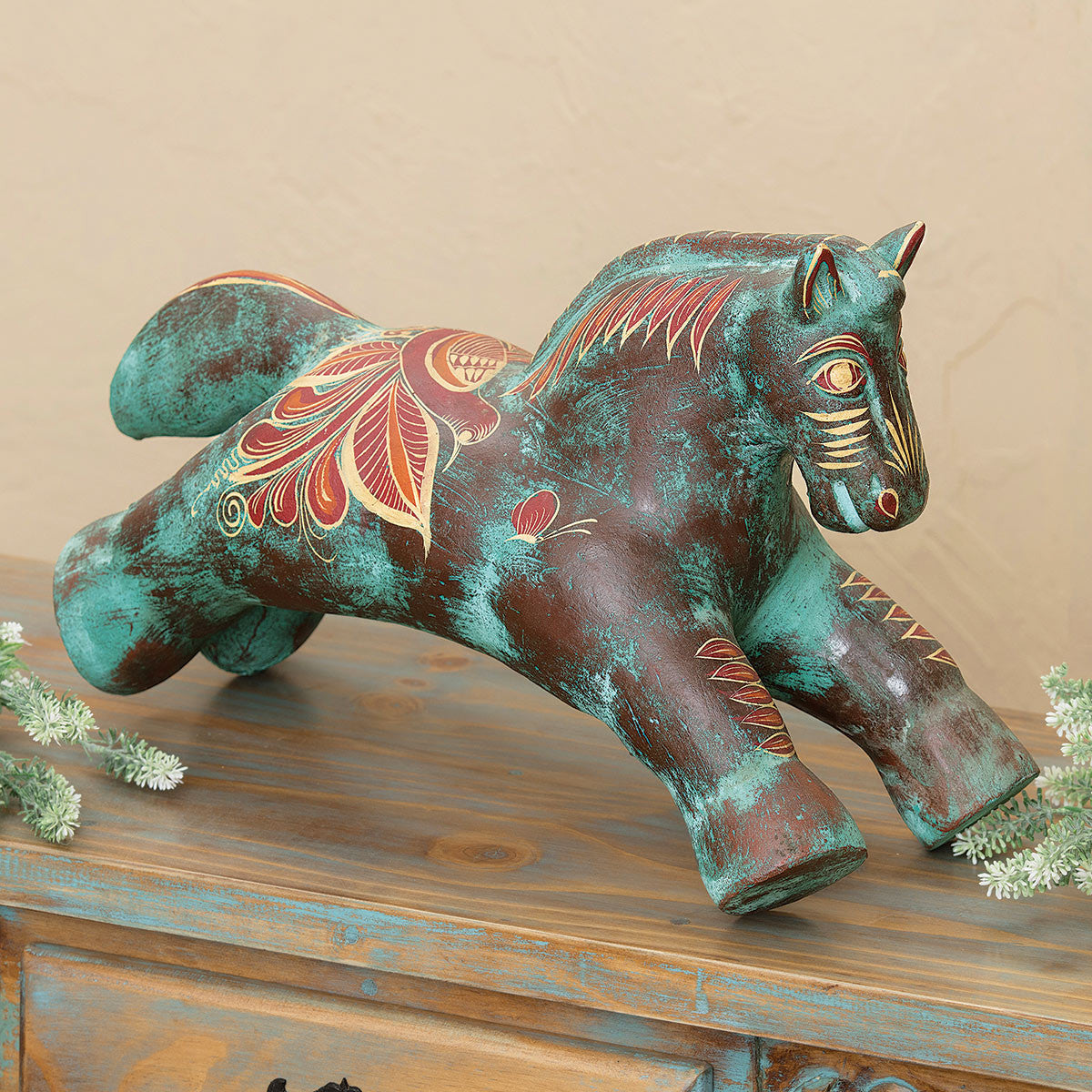 Turquoise Pottery Horse Sculpture - OVERSTOCK