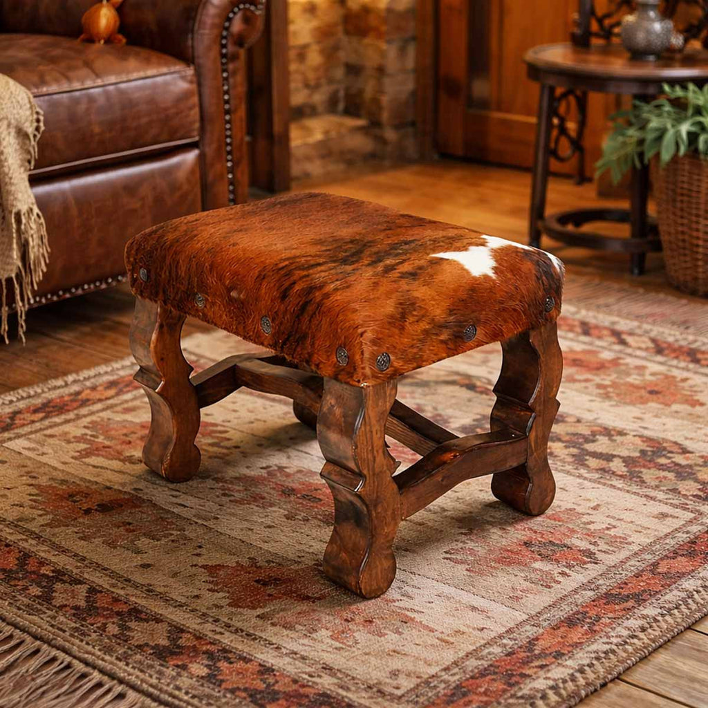 Herdsman Solid Wood & Cowhide Footstool
